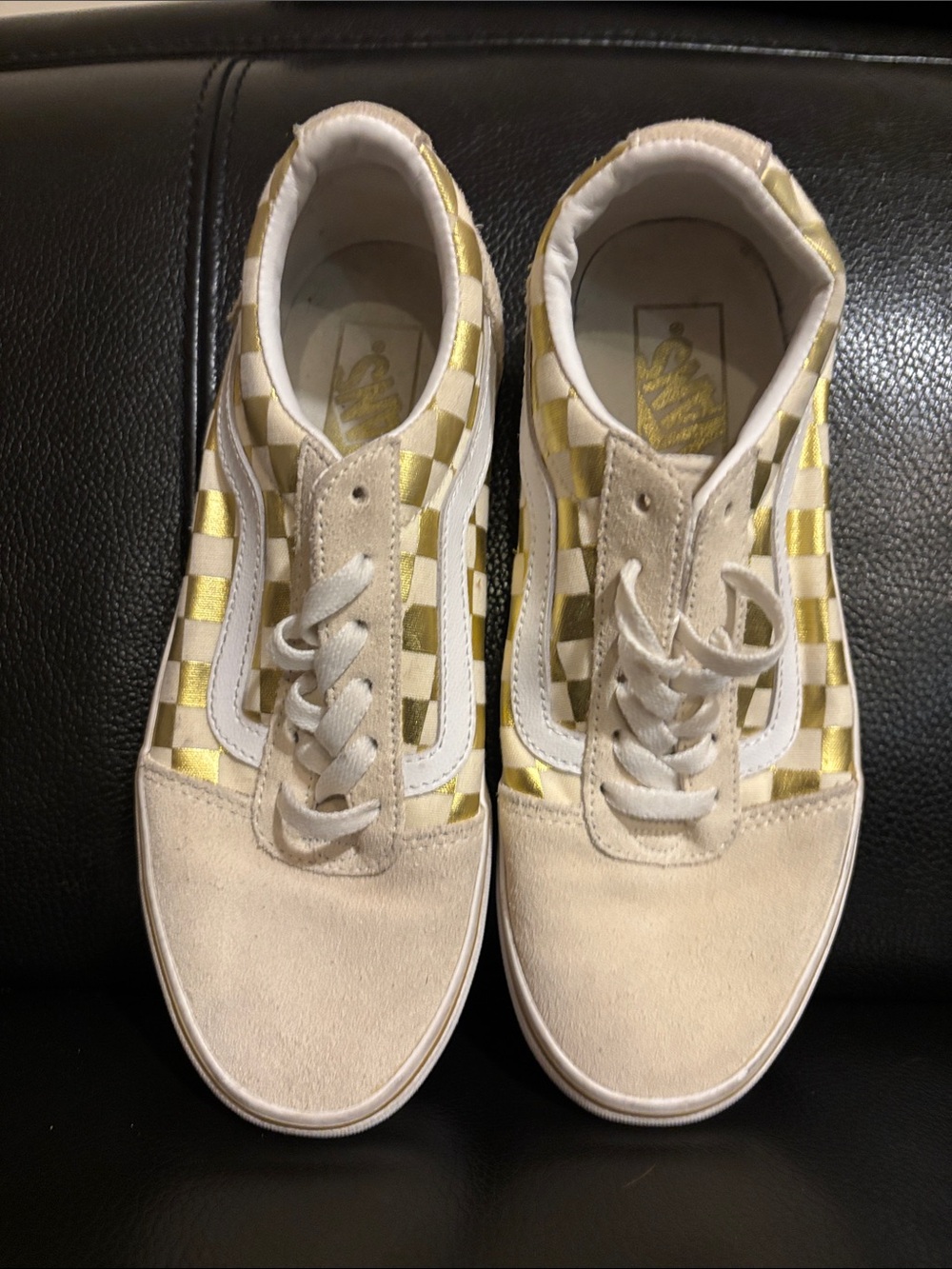 Vans Women’s Checkerboard Low-Top Sneakers in Beige and Gold